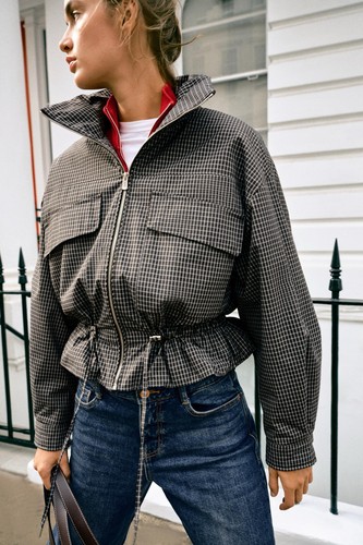 Zara high collar checked - zara,