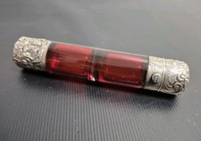 Antique Victorian Silver Double End Ruby Red Glass Scent Perfume Bottle 