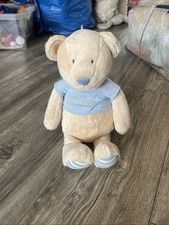 Mothercare My First Teddy Bear Blue Stripe Feet Cream Baby Soft Plush Toy 14"