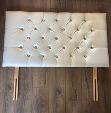 Cream Faux Leather Diamanté Queen Size Heaboard