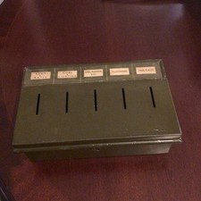 Antique Vintage Metal Thrift Savings Box Tin Piggy Bank Household Budget no key