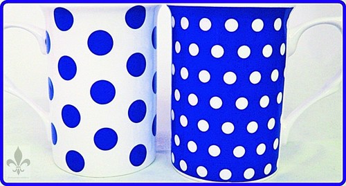 Blue dots spots mugs set - dots, &