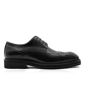 Mens Polished Real Leather Derby Brogue Shoes Handmade Commando Rubber Lug Sole