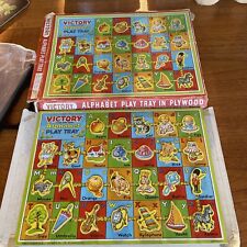 VINTAGE VICTORY HAND-CUT WOODEN JIGSAW PUZZLE 26 PIECES #7532 ALPHABET PLAY TRAY