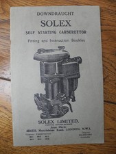 Solex IF IFP FI & FI Downdraught Carburettor Instruction Handbook Booklet c.1937