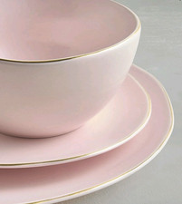 Stacey SolomonDinner Set  Pink with Gold Edges Dinner Set 12 Pieces New Xmas