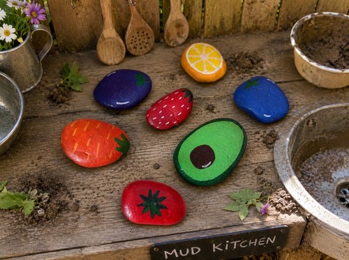 Mud kitchen sensory - mud, stones