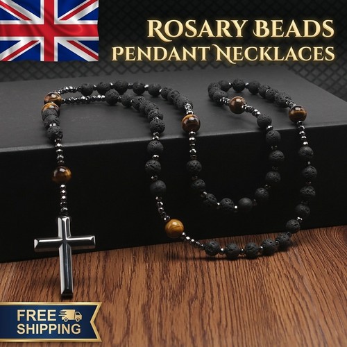 Rose mary beads cross necklace - rose,