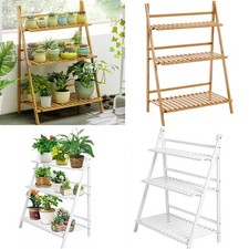 Folding 3 Tier Ladder Shelf Storage Shelving Unit Wooden Bookcase Plant Stand UK