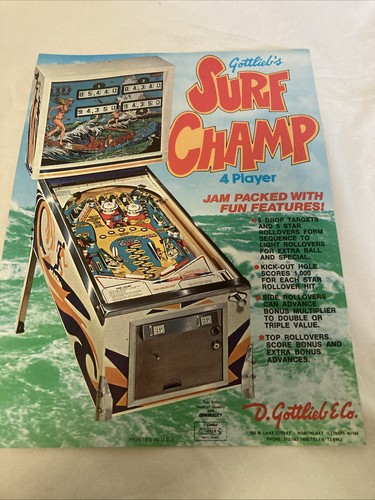 Gottlieb surf champ pin ball - gottlieb,