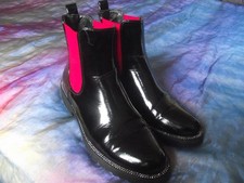 Women’s Black Patent Red Elastic Diamante Studded Chelsea Boots EU 40 UK 6.5