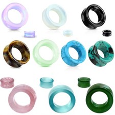Ear Gauges Organic Stone Ear Plugs Hollow Centered Tunnels Double Saddle beveled