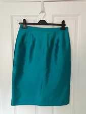 LK Bennett Knee Length Pencil Skirt Emerald Green/Teal, Silk and Wool, Size 12