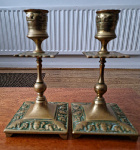 Art nouveau brass candlesticks - art,