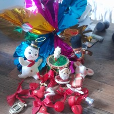 vintage 60s & 70s Christmas decorations flock mouse, snowman, foil dec etc. rare