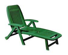 FOLDING RESIN PLASTIC SUN LOUNGER WITH WHEELS - COLOUR GREEN - BNIB