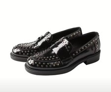 Women's Dress Shoes Black Work Loafers Metallic Studs Comfortable Casual Slip-On