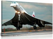 Ba Concorde Supersonic Jet Landing Canvas Wall Art Picture Print