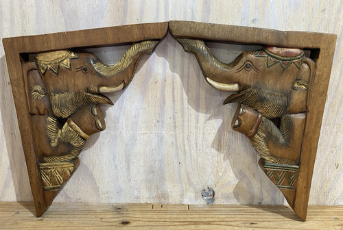 Vintage carved wood elephant - vintage,