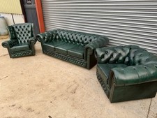 GREEN LEATHER CHESTERFIELD
