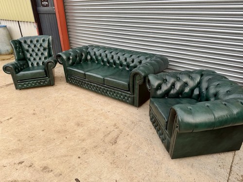 Green leather chesterfield - green,