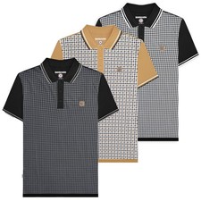 Mens Lambretta Checked Casual Retro Mod Ska Black Polo Shirt Sizes M to 4XL