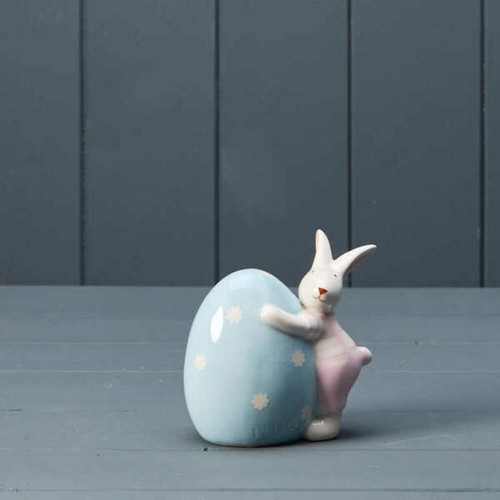 Ceramic pink rabbit - with, blue