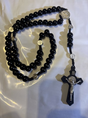 Black wooden rosary beads with - black,
