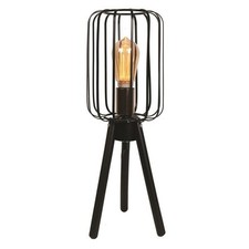 Black Tripod Table Lamp Industrial Metal Cage Exposed Bulb Edison Style Tall