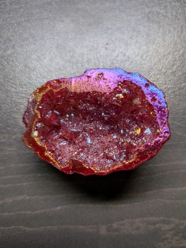 Pink fire aura quartz geode - fire,