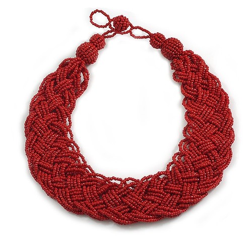 Chunky wide red glass bead - chunky,