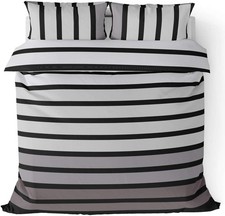 Soho Black Stripe Duvet Cover Quilt Bedding Set, 3pieces, Black White Grey, Dou