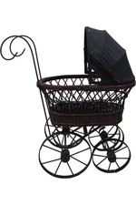 Antique wicker baby - pram, with