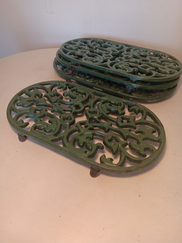 Vintage green oval trivet - vintage,