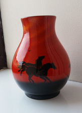 Vintage Sylvac Flambe Wild Horses Vase Red & Black Height 16cm