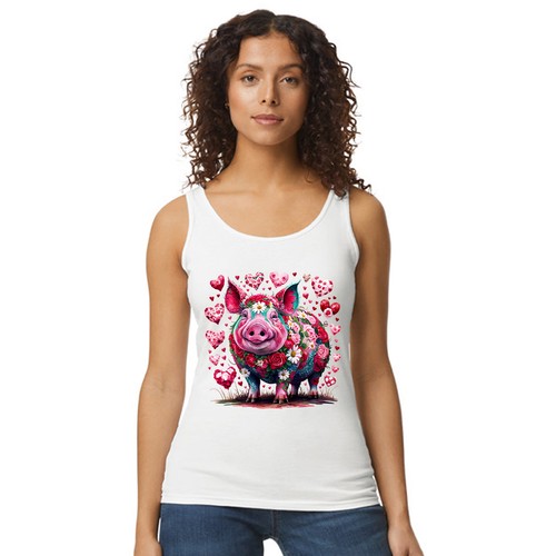 Floral pig womens vest tank - floral,