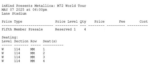 Metallica lane stadium - metallica,