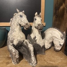 Rare Keza Rudge RAKu Studio Pottery three Horses Heads