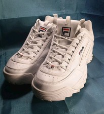 Fila Disruptor 2 Premium Mens UK 10 White Blue Athletic Leather Trainers 