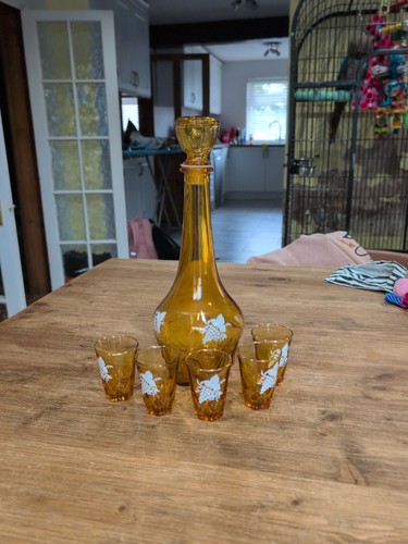 Vintage amber glass decanter - amber,