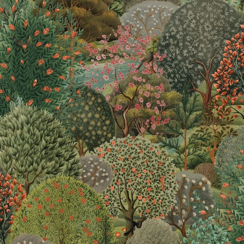 Green tree tapestry wallpaper - green,