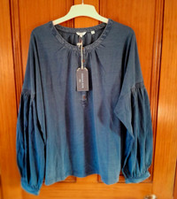 Fat Face Keira Jersey Cotton Henley Top - Indigo - Size 22
