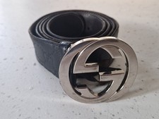 GUCCI GG Silver Hardwear Black Leather GG Logo Belt Size 42