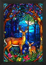 Stained Glass Deer in Forest