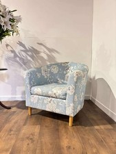 Contemporary Blue Patterned Upholstered Tub Chair