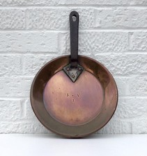 ANTIQUE COPPER SKILLET FRYING PAN R.V 1 WITH CAST IRON HANDLE - 26cm