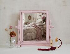 Vintage Wood Swivel Dressing Table Mirror, Hand Painted in Pink 42x38 cm