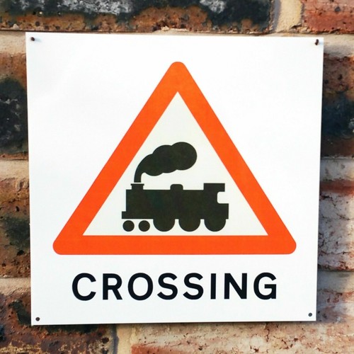 Railway crossing metal sign - crossing,
