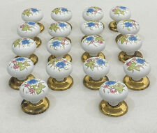 2 x Vintage Porcelain Ceramic Wardrobe Door Knobs Brass Base 50mm - OLD STOCK