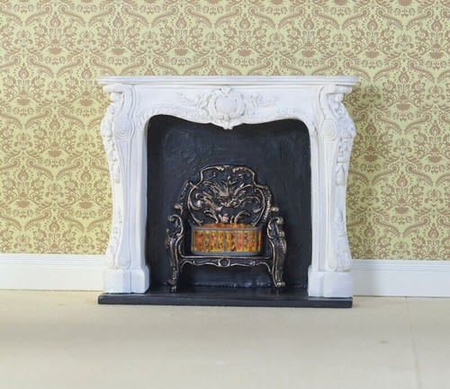 White rocco style fireplace - style,